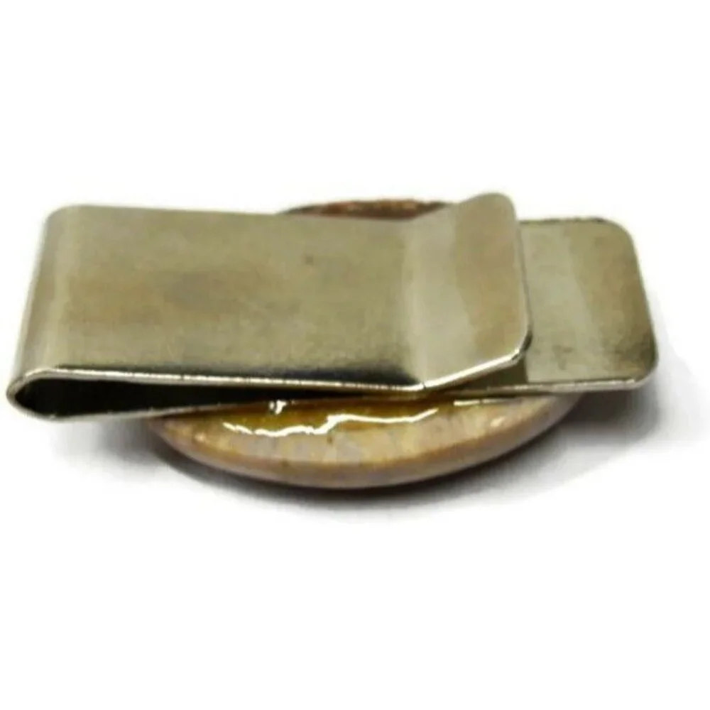 Silver Tone Money Clip Steel Polished Stone Oval Unique